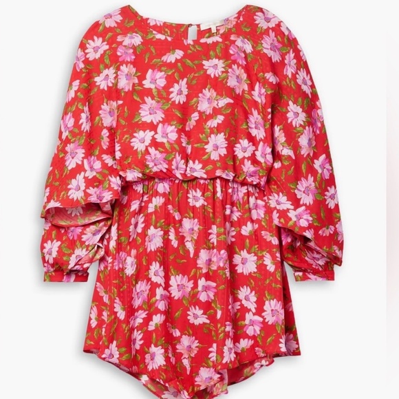 LOVESHACKFANCY red floral mini dress w/ asymmetrical hem - size small - Picture 1 of 6